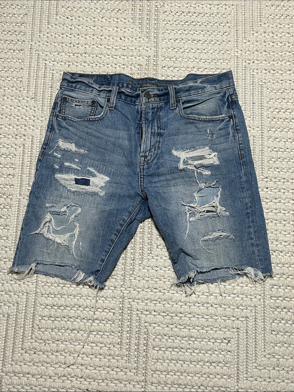Men's Distressed Denim Shorts in Blue